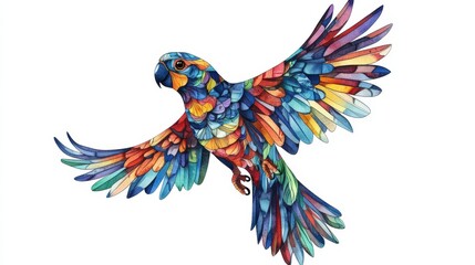 Fototapeta premium A Colorful Parrot in Flight Artistic Watercolor Rendering