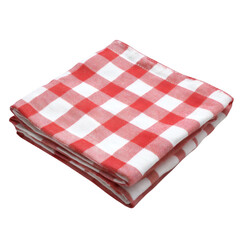 neatly folded red and white checkered fabric napkin isolated on white transparent background