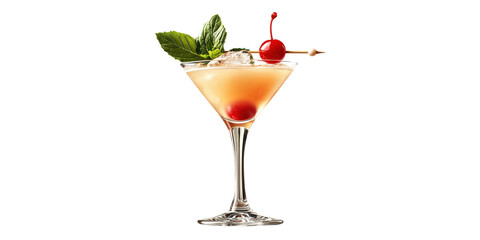 Refreshing cocktail with mint and cherry garnish isolated on transparent background