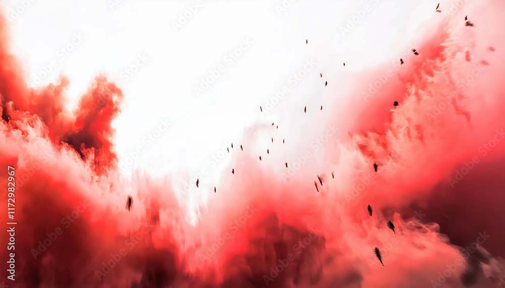 Poster Dynamic Red Smoke Explosion Captured in Abstract Artistic Style Perfect for Dramatic Design Backgrounds or High Impact Creative Projects