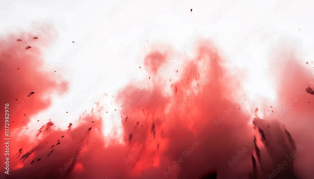Poster Dynamic Red Smoke Explosion Captured in Abstract Artistic Style Perfect for Dramatic Design Backgrounds or High Impact Creative Projects