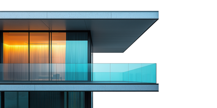 Modern architectural structure with glass balcony isolated on transparent background - Powered by Adobe
