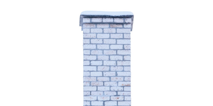 Brick chimney with snow on top isolated on transparent background