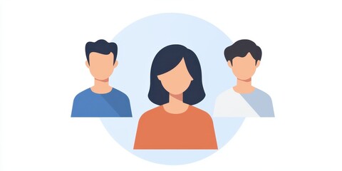 Fototapeta premium Three diverse individuals with modern, stylized features on a light background.