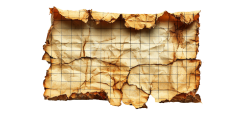 Torn graph paper fragment isolated on transparent background