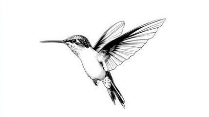 Obraz premium A Hummingbird in Flight A Detailed Ink Drawing