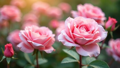 Obraz premium dreamy roses in a light pastel pink environment, garden, bouquet
