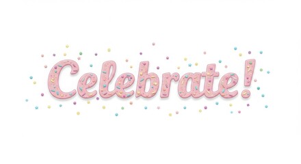 Pink Celebrate Text with Sprinkles on White Background