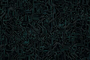 Abstract close-up of a glowing blue digital circuit board, showcasing intricate connections and technological design on a black background.
