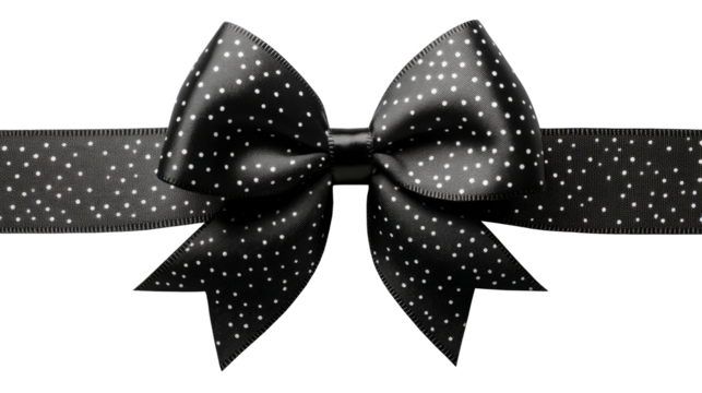 Black satin Christmas ribbon bow isolated on transparent background