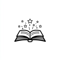 Open Book With Stars Sparkling Above It