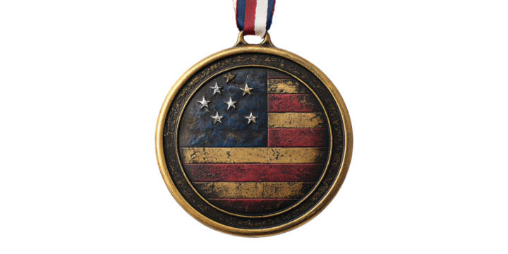 American flag medal with stars and stripes design isolated on transparent background