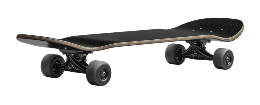 Black skateboard isolated on transparent and white background