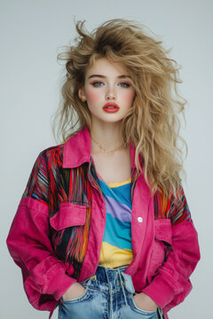 Confident Teen Girl with Retro 80s Style and Modern Flair