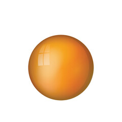 Glass orange ball or precious pearl. Glossy realistic ball, 3D abstract vector illustration highlighted on a white background. Big metal bubble with shadow.
