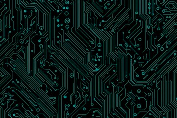 Abstract close-up of a glowing blue digital circuit board, showcasing intricate connections and technological design on a black background.
