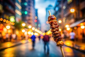 Fototapeta premium Minimalist Taipei Street Food: Charcoal-Grilled Barbecue Delight