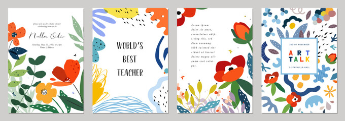 Abstract floral art templates. For invitation, flyer, poster, greeting and business card, banner, brochure, email header, post in social networks, advertising, events and page cover, background.