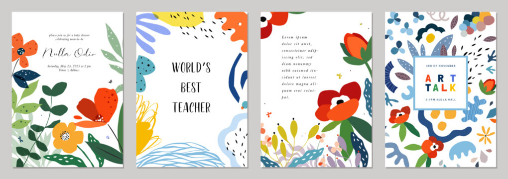 Abstract floral art templates. For invitation, flyer, poster, greeting and business card, banner, brochure, email header, post in social networks, advertising, events and page cover, background. - Powered by Adobe