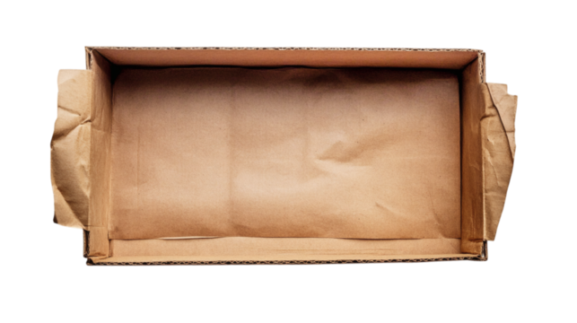 open cardboard box isolated on white transparent background