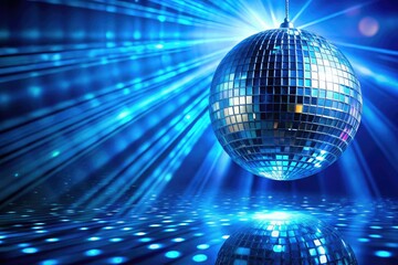 Obraz premium Azure Disco Ball Party: Glowing Blue Light Reflections & Shimmer