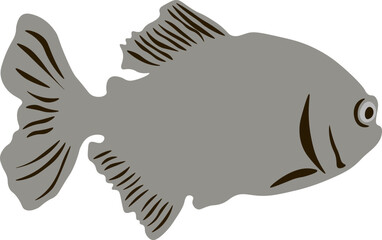 Predatory fish isolated on white background. Piranha, hand drawn logo. Painted sea creature, clip art element, vector design eps 10