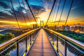 Fototapeta premium Pedestrian Suspension Bridge with Scenic View - Copy Space