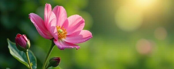 Obraz premium Gentle breeze stirs the petals of a delicate pink flower, nature, landscape