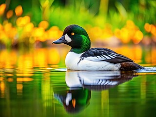 Obraz premium Serene Goldeneye Reflections: Elgin Pond Wildlife Photography