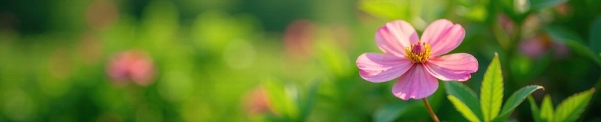 Fototapeta premium Soft pink flower blooms in a lush green garden, nature, gardens, serenity