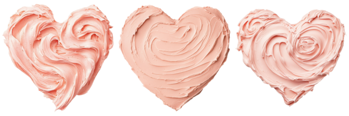 Delicate pink icing hearts with swirls and smooth textures evoke sweetness