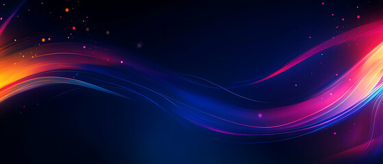 Obraz premium Abstract colorful wave design with smooth gradients and glowing particles on a dark background.