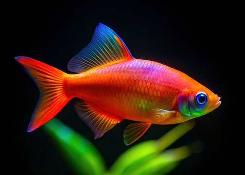 Silhouetted Ternetia Glofish Close-Up: Vibrant Aquarium Fish Profile