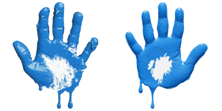 Blue handprints with dripping paint create vibrant artistic expression - Powered by Adobe