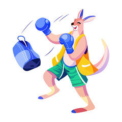 Kangaroo boxing illustration in flat style 
