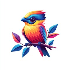 Obraz premium Colorful Bird Perched on Branch with Vibrant Leaves