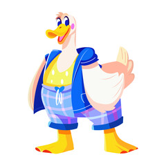 Goofy goose character illustration in flat style 
