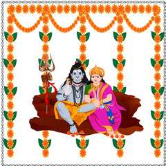 Vector Illustration Happy Maha Shivratri. Lord Shiva And Parvati ji
