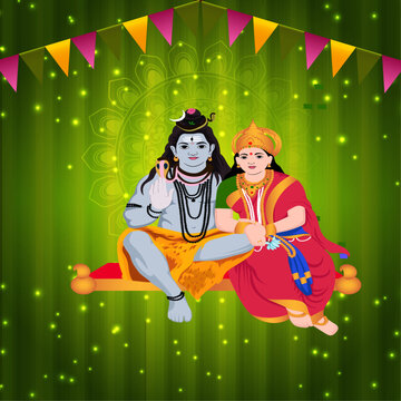 Vector Illustration Happy Maha Shivratri. Lord Shiva And Parvati ji