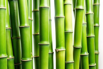 Fototapeta premium High-Definition Green Bamboo Stems, White Background Photography, Close-up, Macro, Nature Image, Botanical Stock Photo