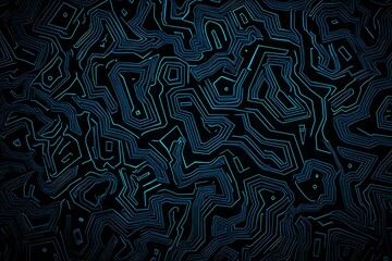 Fototapeta premium Abstract close-up of a glowing blue digital circuit board, showcasing intricate connections and technological design on a black background. 