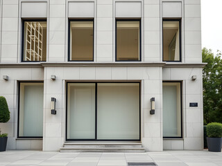 Modern building facade with windows, Exterior view of office windows, Generative AI image