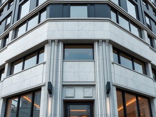 Obraz premium Modern building facade with windows, Exterior view of office windows, Generative AI image
