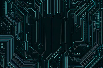 Abstract close-up of a glowing blue digital circuit board, showcasing intricate connections and technological design on a black background.
