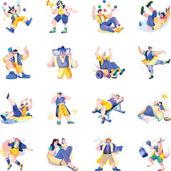 Fototapeta premium Set of Flat Style Funny And Weird Characters Illustrations 