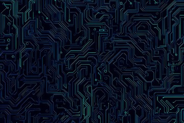 Abstract close-up of a glowing blue digital circuit board, showcasing intricate connections and technological design on a black background.
