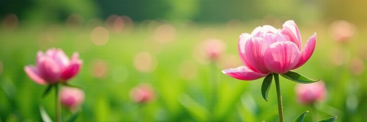 Obraz premium delicate peony petals fall gently on a light green meadow, plants, garden