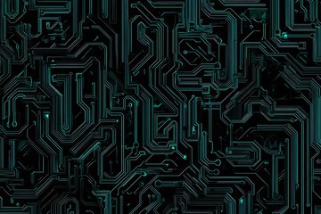 Abstract close-up of a glowing blue digital circuit board, showcasing intricate connections and technological design on a black background.
