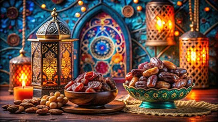 Fototapeta premium Ramadan Dates Photography: Elegant Urban Exploration Festive Background