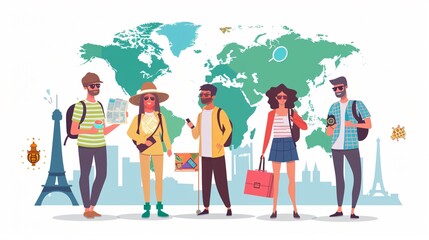 Professional People at Excursion with Briefcases and Map